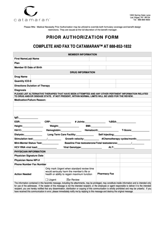 Prior Authorization Form Printable pdf