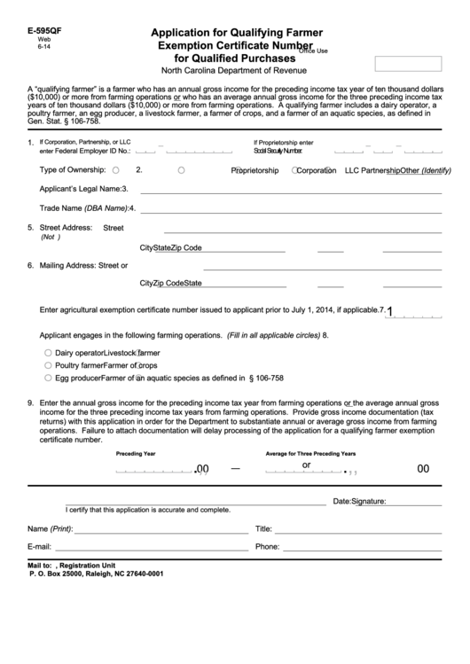 Application For Qualifying Farmer Exemption Certificate Number Printable pdf