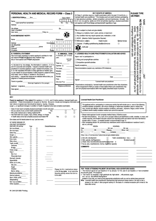 Personal Health And Medical Record Form Printable pdf
