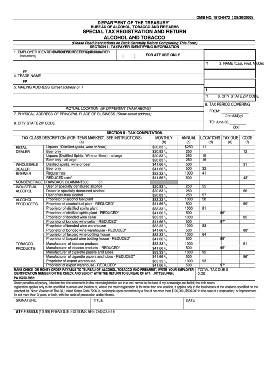 Atf Form 56305 - Special Tax Registration And Return (Nyc) Printable pdf