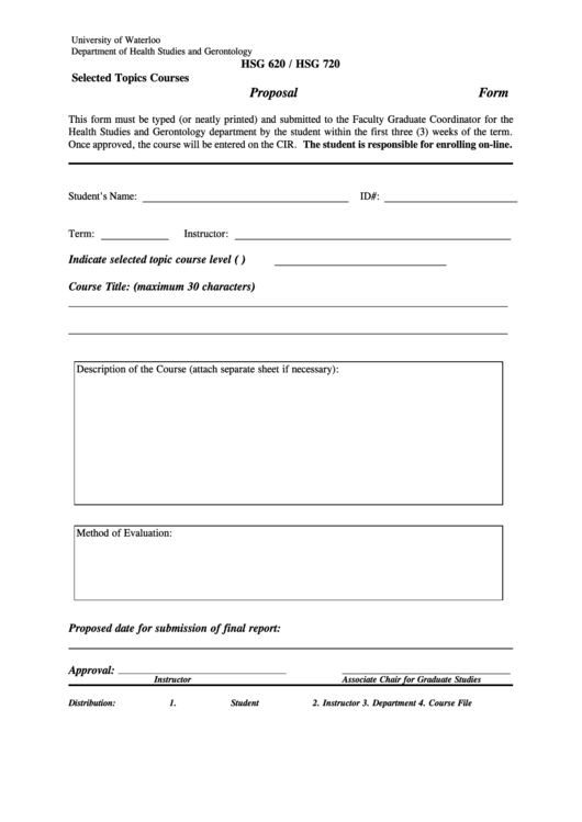 Hsg 620 / Hsg 720 Selected Topics Courses Proposal Form Printable pdf