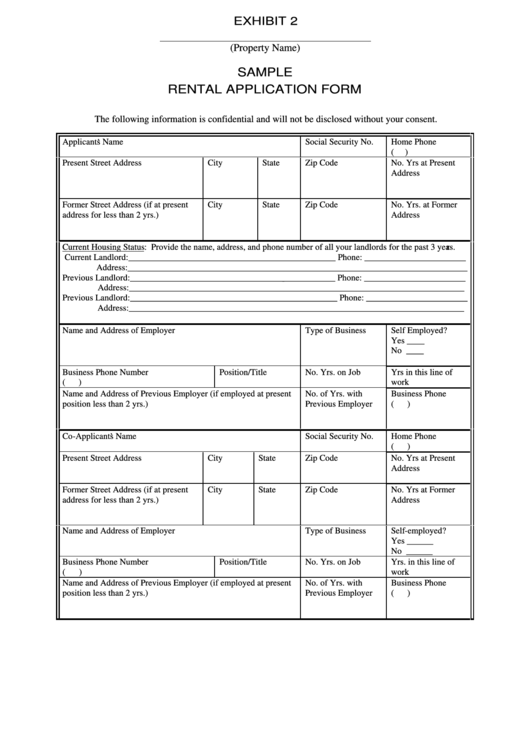 Sample Rental Application Form Printable pdf