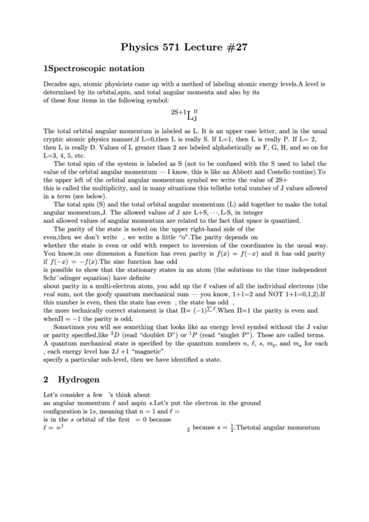 Spectroscopic Notation - Byu Physics And Astronomy Printable pdf