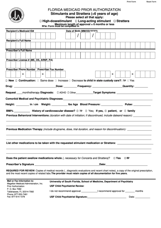 Fillable Florida Medicaid Prior Authorization printable pdf download
