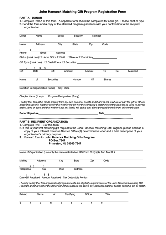 John Hancock Matching Gift Program Registration Form printable pdf download