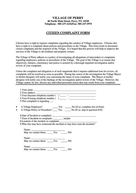 Citizen Complaint Form