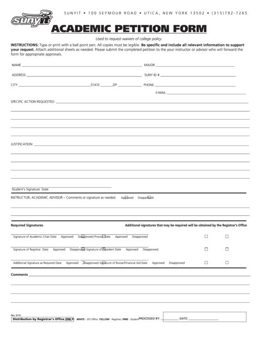 Academic Petition Form Printable pdf