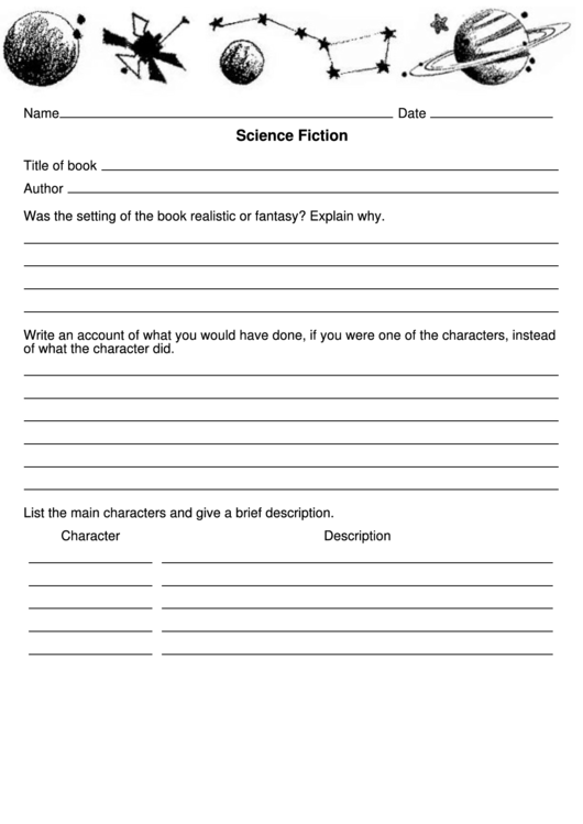 Science Fiction Book Report Template Printable pdf