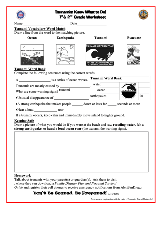 Tsunamis: Know What To Do! 1st & 2nd Grade Worksheet Printable pdf
