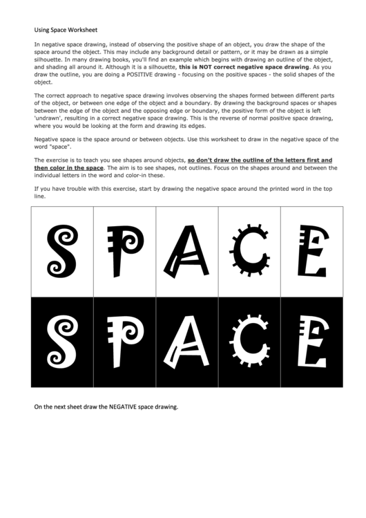 Using Space Worksheet Printable pdf