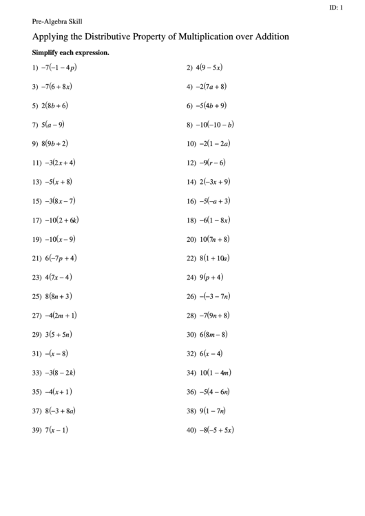 Applying The Distributive Property Of Multiplication Over Addition ...