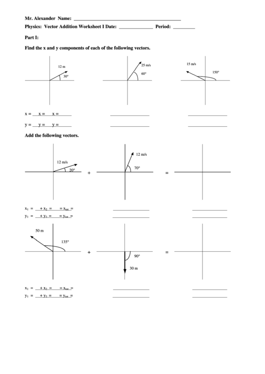 Mr Alexander Physics Vector Addition Worksheet 1 Answers Thekidsworksheet