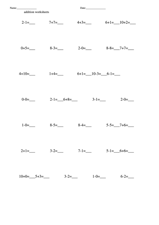 Addition & Subtraction Worksheet printable pdf download