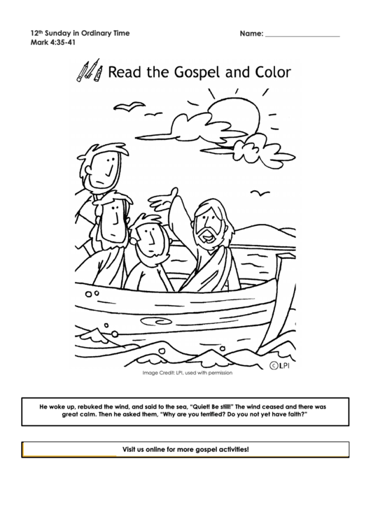 Jesus Calms The Storm Coloring Sheet Printable pdf