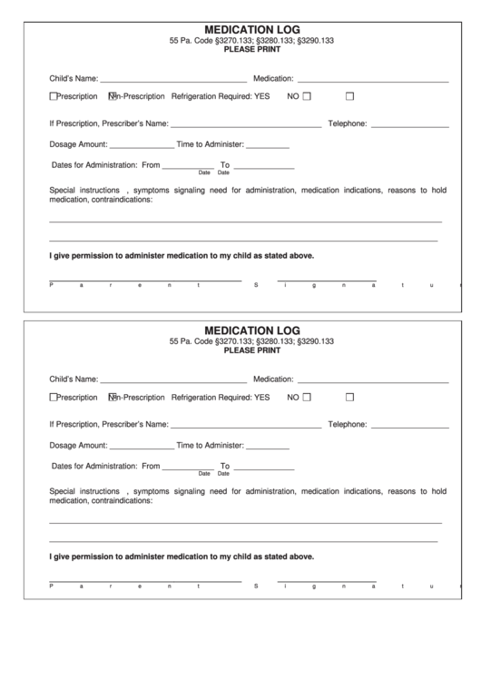 Medication Log Template Printable pdf