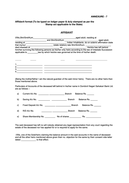 Affidavit Format Printable pdf