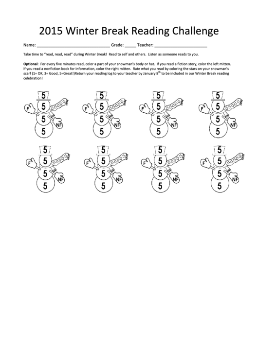 Winter Break Reading Challenge Printable pdf