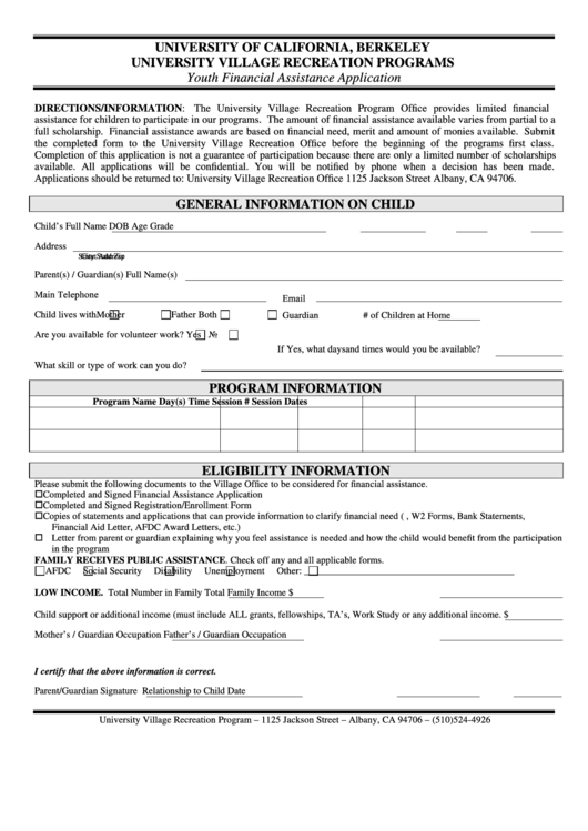 Scholarship Application - University Of California Berkeley Printable pdf