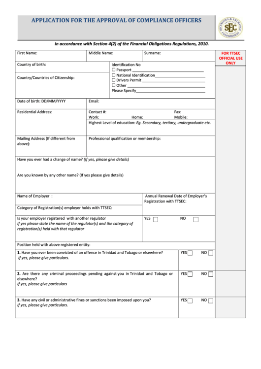 Updated Sample Compliance Officer Form Printable pdf