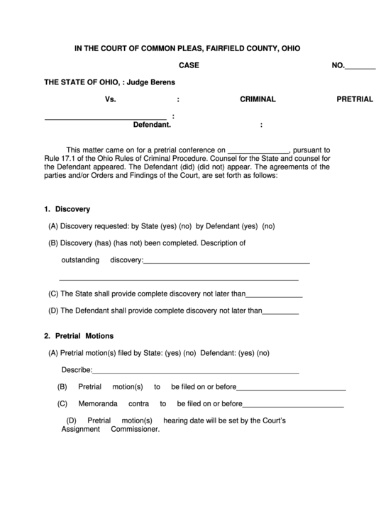 Criminal Pretrial Entry Printable pdf