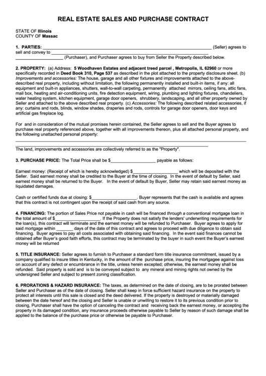 Real Estate Sales And Purchase Contract Printable pdf