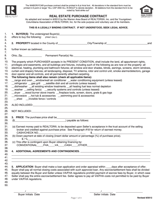 Real Estate Purchase Contract Form - 2012
