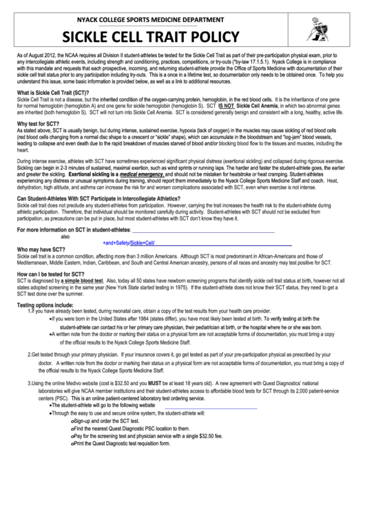 Student-Athlete Sickle Cell Trait Statement Printable pdf