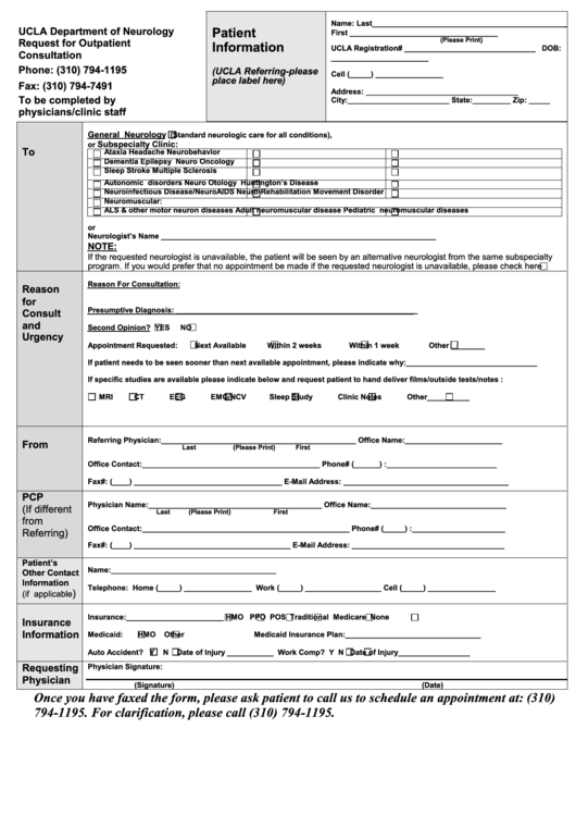 Request For Outpatient Consultation Printable pdf