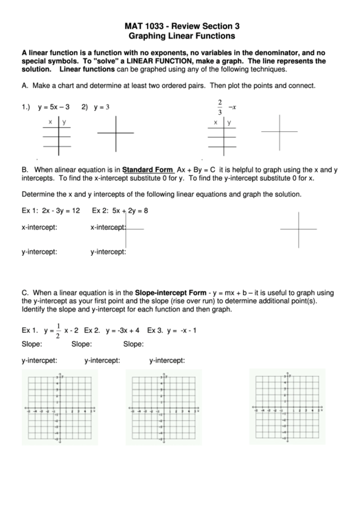 Graphing Linear Functions Printable pdf