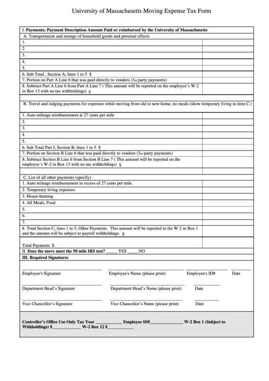 Moving Expense Tax Form Printable pdf