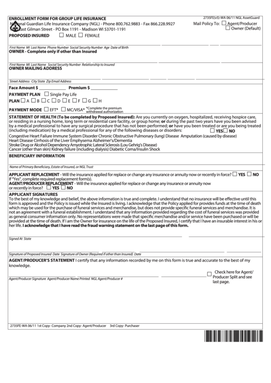 Fillable Enrollment Form For Group Life Insurance Printable pdf