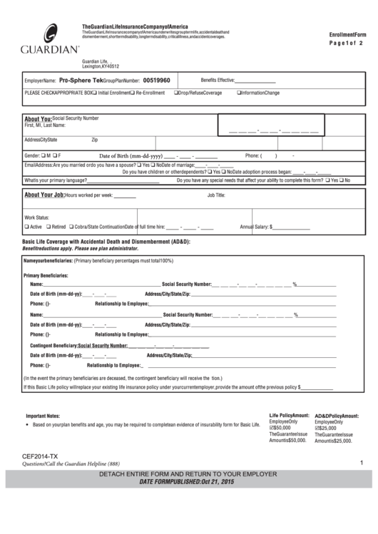 Fillable Enrollment Form Guardian Ky Printable pdf