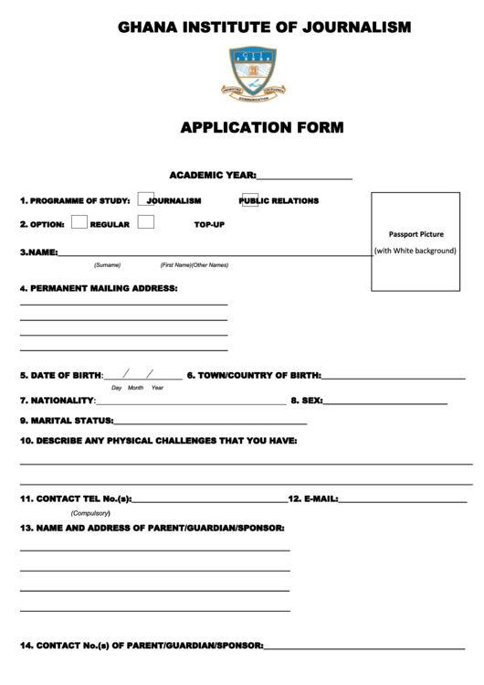Ghana Institute Of Journalism Application Form Printable pdf