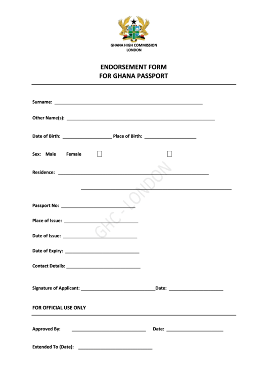 Endorsement Form For Ghana Passport - Ghana High Commission Printable pdf