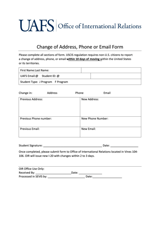 Fillable Change Of Address Phone Or Email Form Printable pdf
