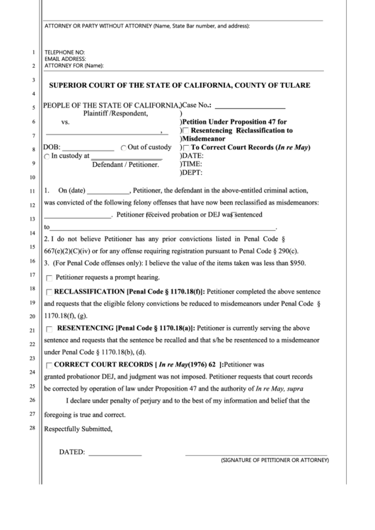 Fillable Petition Under Proposition 47 Printable pdf