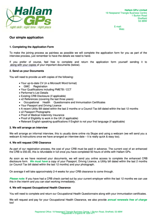 Gp Job Application Form Printable pdf