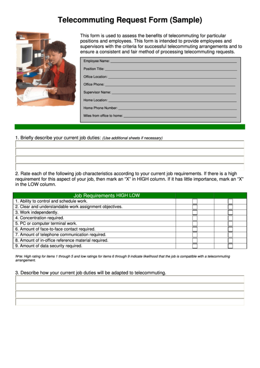 Telecommuting Request Form Printable pdf