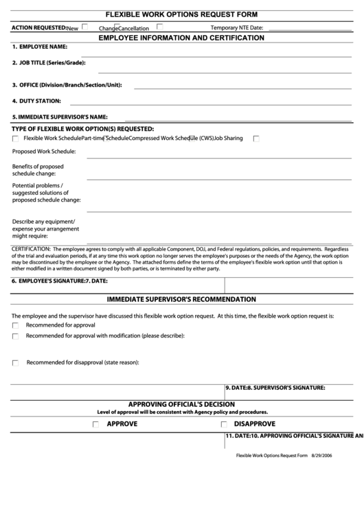Fillable Flexible Work Options Request Form Printable pdf