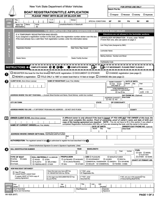 Form Mv-82b - Boat Registration Title Application Printable pdf