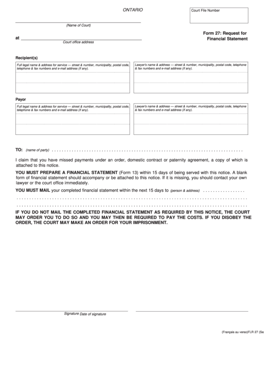 Request For Financial Statement Printable pdf