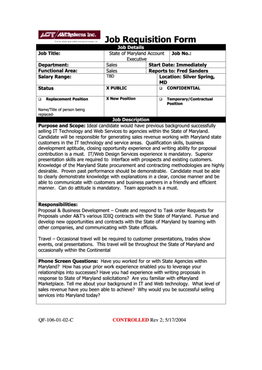 Job Requisition Form Printable pdf