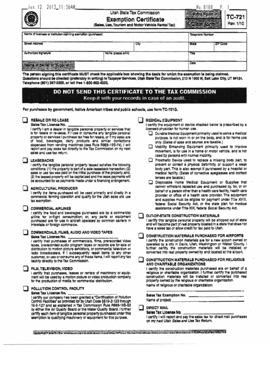 Utah State Sales Tax Exemption Form Printable pdf