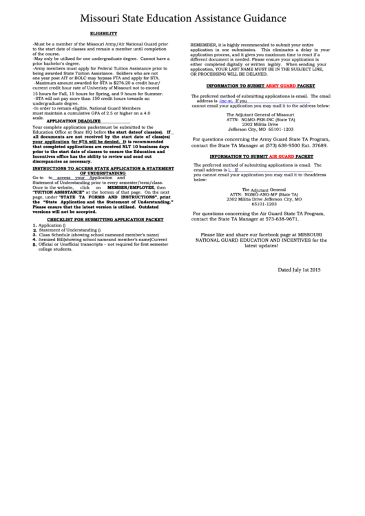 Fillable Missouri State Funded Tuition Assistance Application Printable pdf