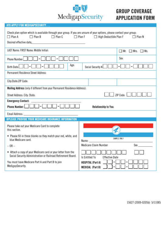 Group Coverage Application Form Printable pdf