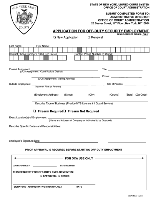 Fillable Off Duty Employment Application Printable pdf