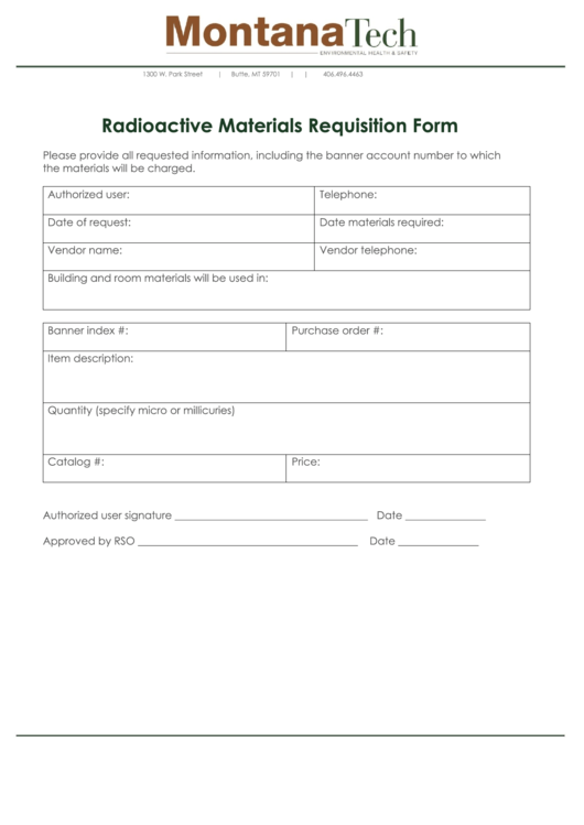 Fillable Radioactive Materials Requisition Form Printable pdf