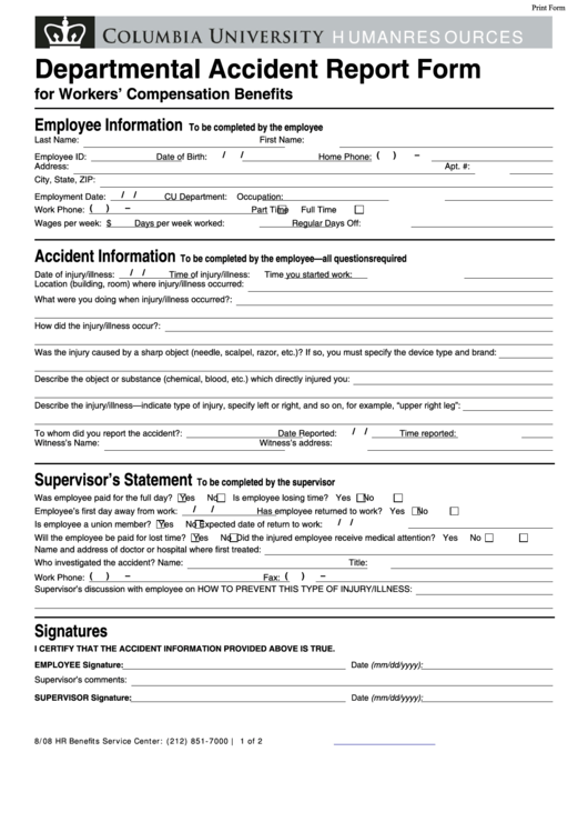Departmental Accident Report Form