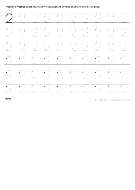 Number Two Practice Sheet For Children Printable pdf
