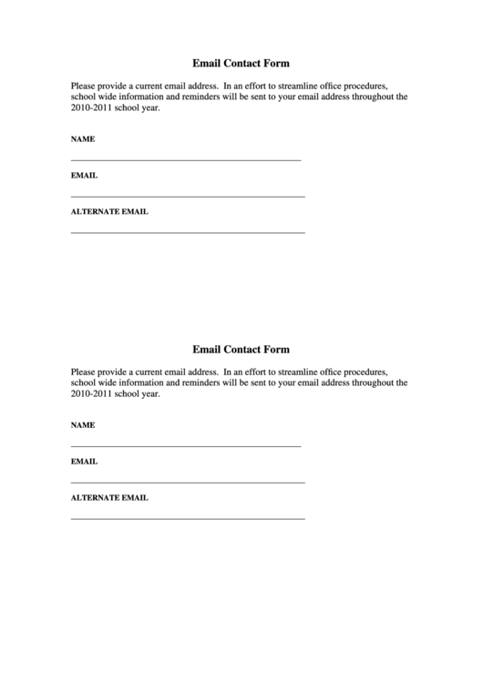 Email Contact Form Printable pdf